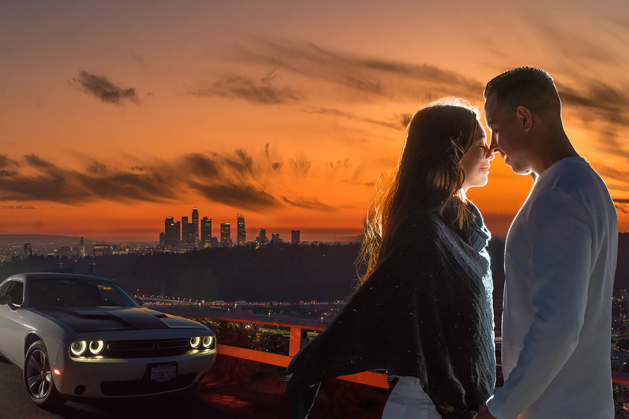 Engagement Photography Beverly Hills - Sunset cityscape Dodge Challenger engagement by IMAGE369