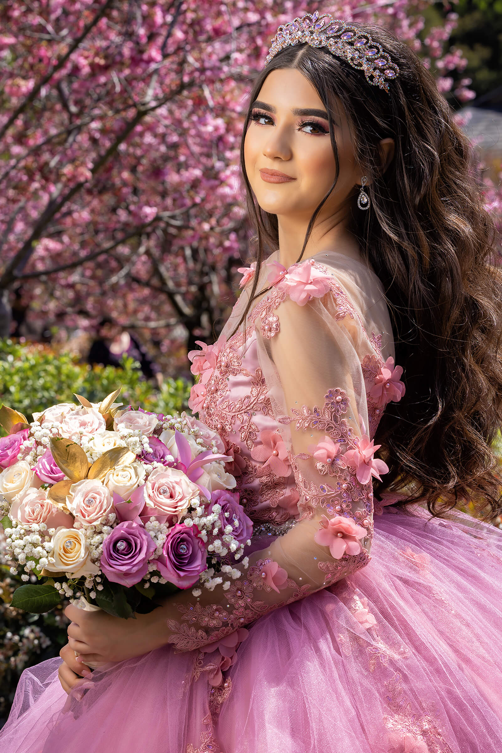 Save the Date Quinceañera Los Angeles - Cherry blossom garden portrait by IMAGE369